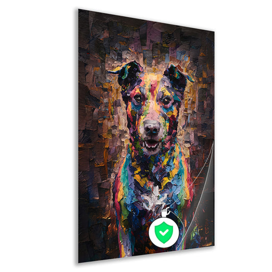 Expressieve kleurrijke hond in moderne kunst poster