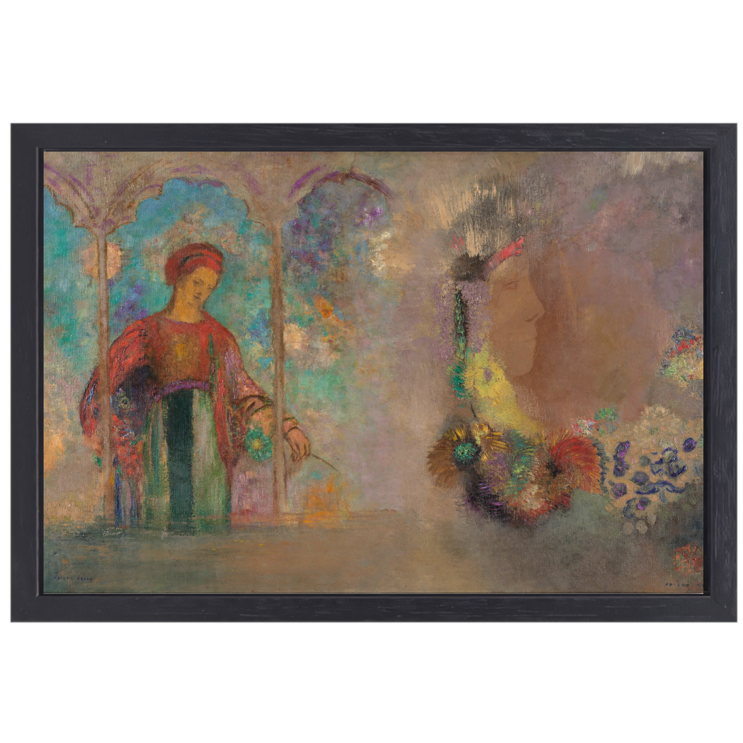 Vrouw in een gotische arcade - Odilon Redon canvas met baklijst
