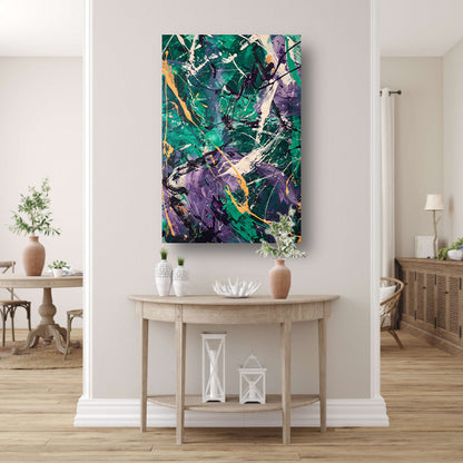 Kleurrijk abstract schilderij met dynamische lijnen acrylglas