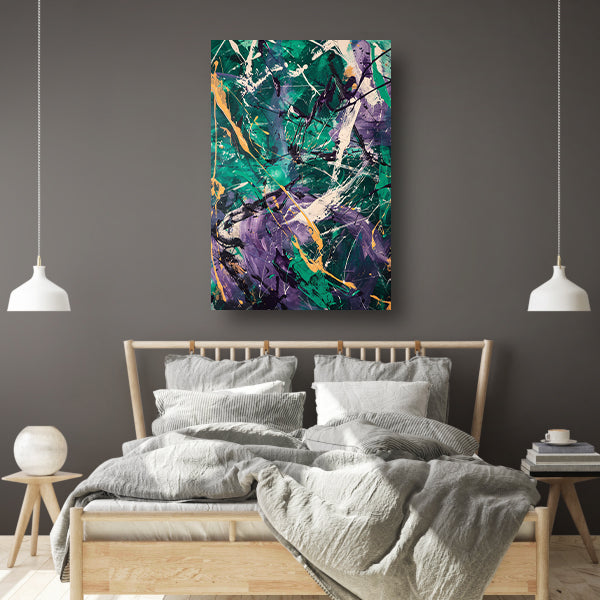 Kleurrijk abstract schilderij met dynamische lijnen acrylglas