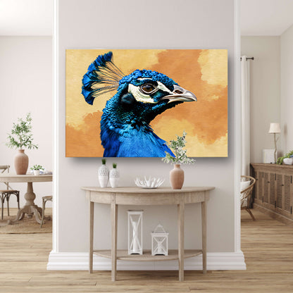 Gedetailleerde kleurrijke afbeelding van een pauw canvas met baklijst
