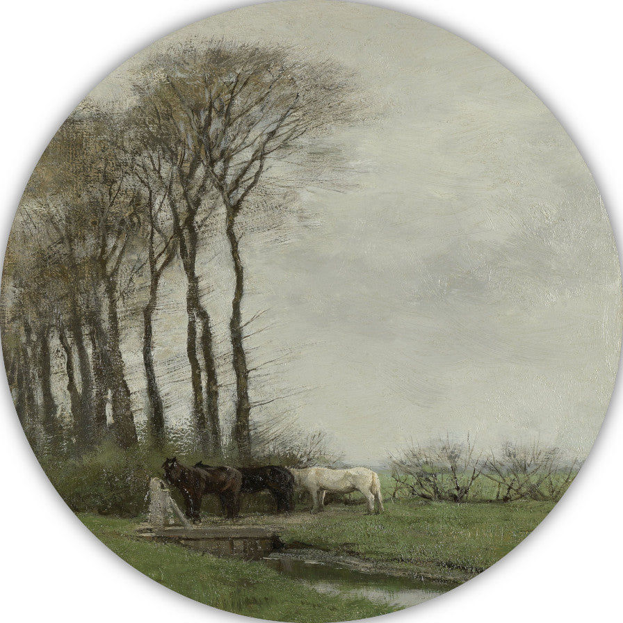 Paarden bij het hek - Anton Mauve aluminium muurcirkel