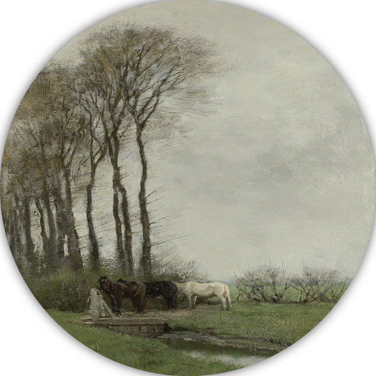Paarden bij het hek - Anton Mauve aluminium muurcirkel
