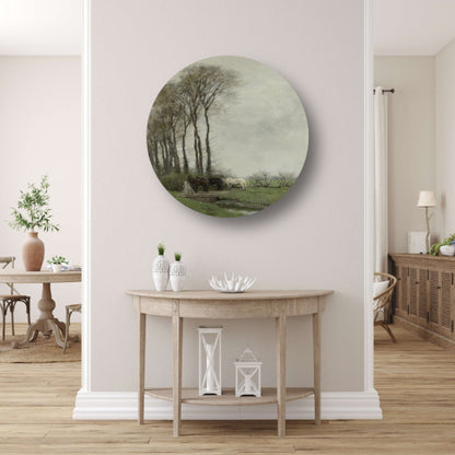 Paarden bij het hek - Anton Mauve aluminium muurcirkel
