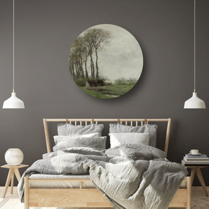 Paarden bij het hek - Anton Mauve aluminium muurcirkel