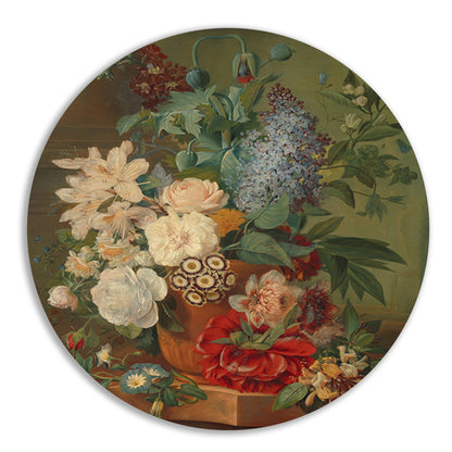 Bloemen in een terracotta vaas - Albertus Jonas Brandt aluminium muurcirkel