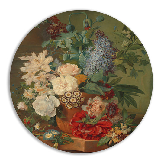Bloemen in een terracotta vaas - Albertus Jonas Brandt aluminium muurcirkel