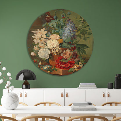 Bloemen in een terracotta vaas - Albertus Jonas Brandt aluminium muurcirkel