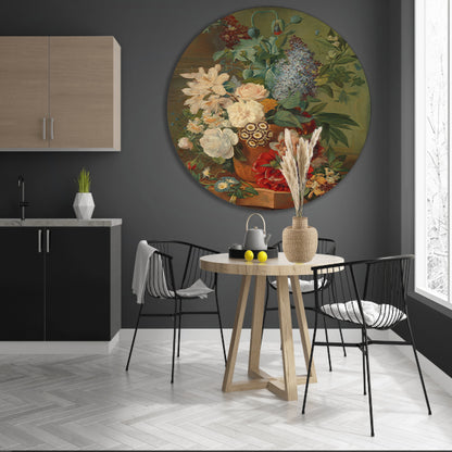 Bloemen in een terracotta vaas - Albertus Jonas Brandt aluminium muurcirkel