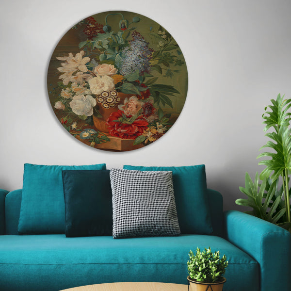 Bloemen in een terracotta vaas - Albertus Jonas Brandt aluminium muurcirkel