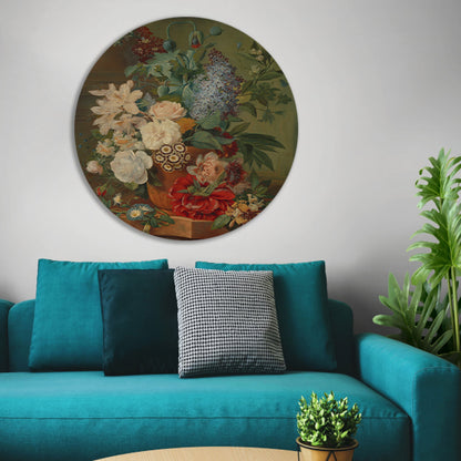 Bloemen in een terracotta vaas - Albertus Jonas Brandt aluminium muurcirkel