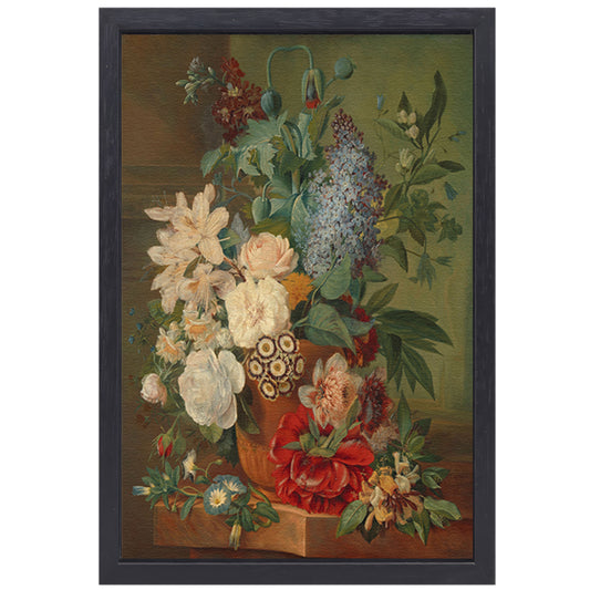 Bloemen in een terracotta vaas - Albertus Jonas Brandt canvas met baklijst