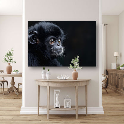 Zwart-wit portret van een contemplatieve aap poster
