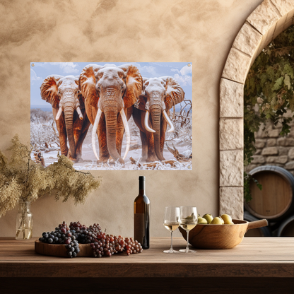 Olifantenfamilie in winterlandschap tuinposter