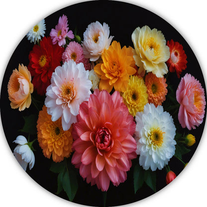 Diverse Kleurrijke Bloemen op Donkere Achtergrond aluminium muurcirkel