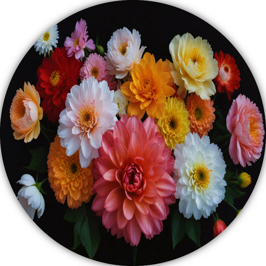 Diverse Kleurrijke Bloemen op Donkere Achtergrond aluminium muurcirkel
