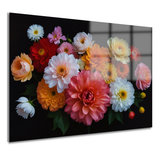 Diverse Kleurrijke Bloemen op Donkere Achtergrond acrylglas