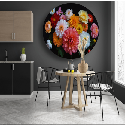 Diverse Kleurrijke Bloemen op Donkere Achtergrond forex muurcirkel