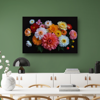 Diverse Kleurrijke Bloemen op Donkere Achtergrond acrylglas