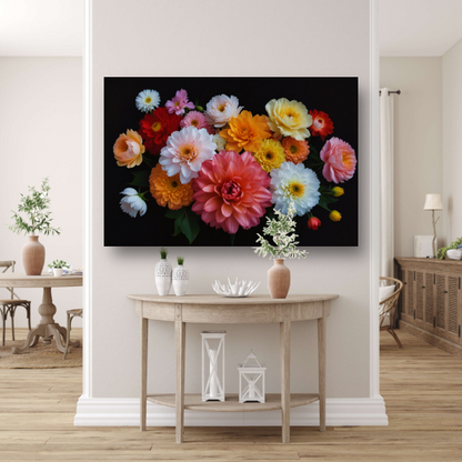 Diverse Kleurrijke Bloemen op Donkere Achtergrond acrylglas