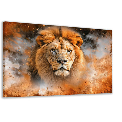Leeuw in vurige storm kunstwerk canvas