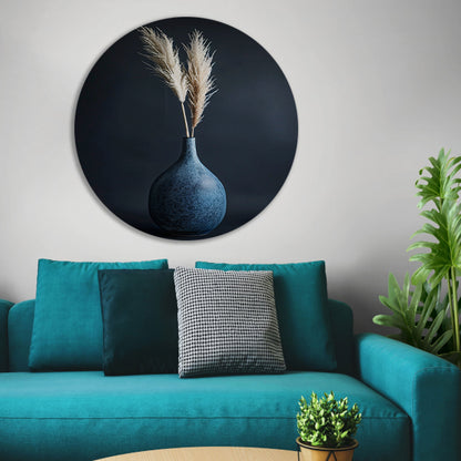 Blauwe vaas met beige pampasgras in minimalistische stijl forex muurcirkel