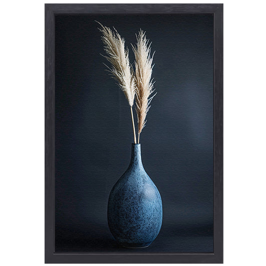 Blauwe vaas met beige pampasgras in minimalistische stijl canvas met baklijst