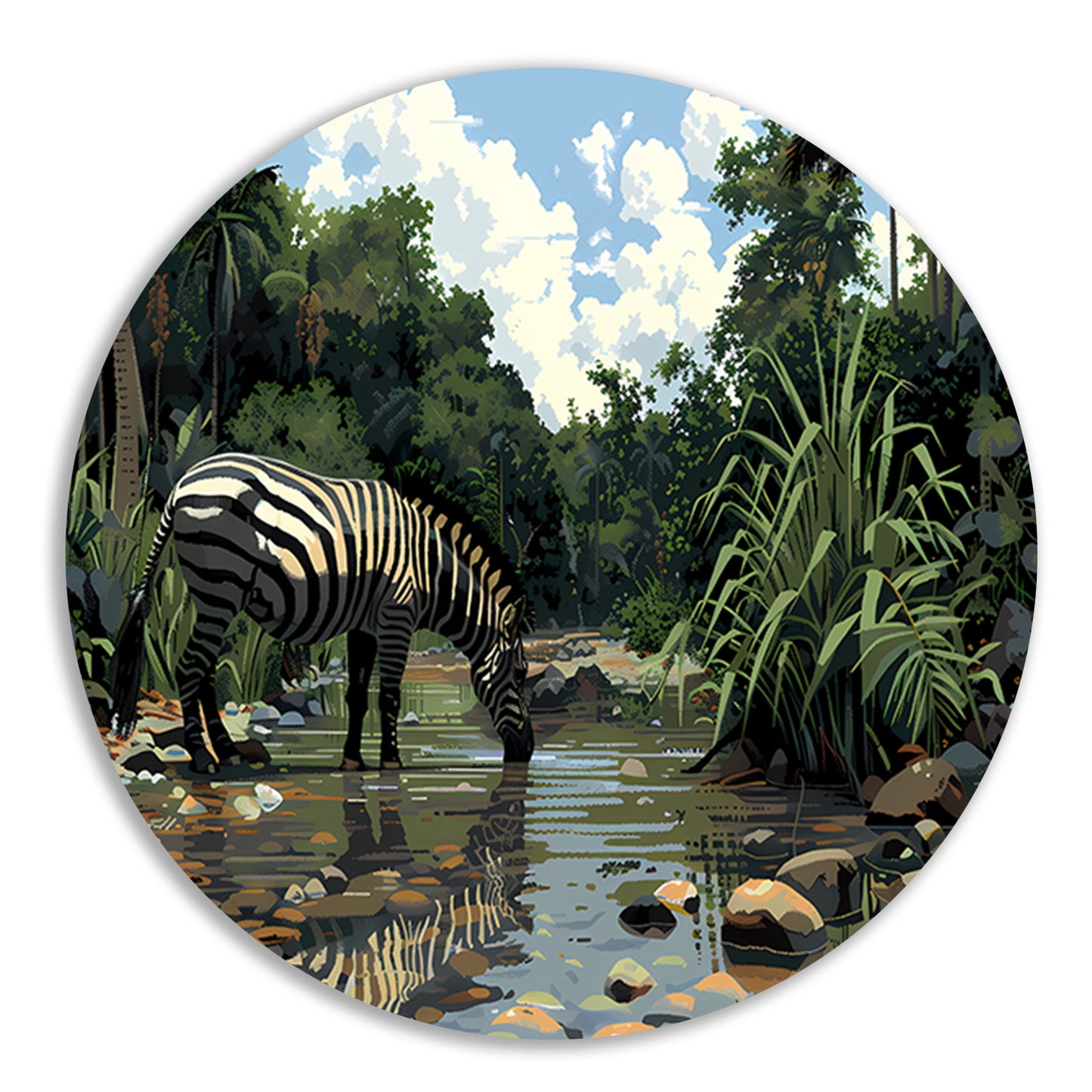 Zebra aan waterpoel in jungle forex muurcirkel