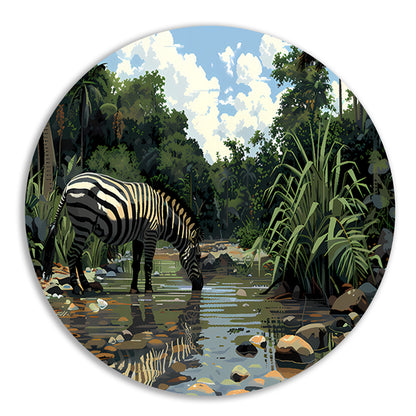 Zebra aan waterpoel in jungle forex muurcirkel