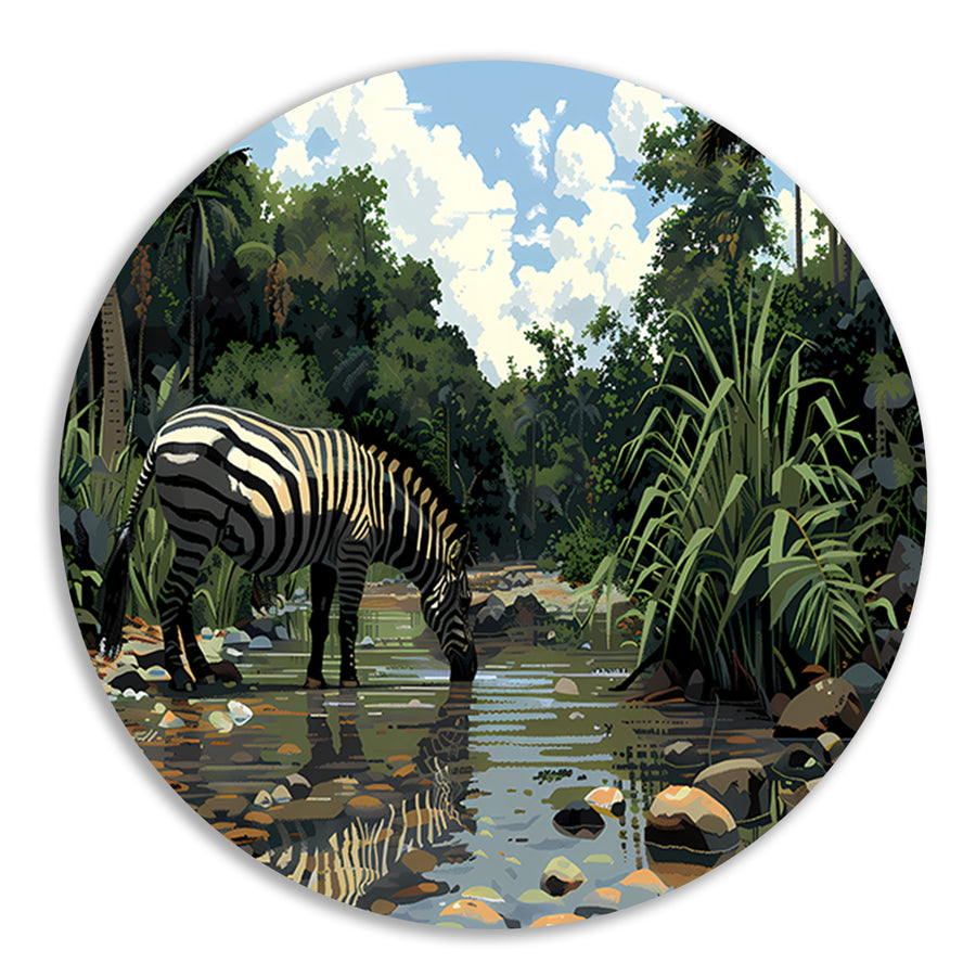 Zebra aan waterpoel in jungle forex muurcirkel