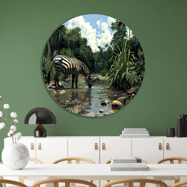 Zebra aan waterpoel in jungle forex muurcirkel
