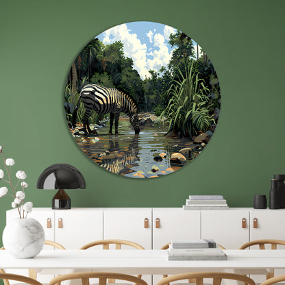Zebra aan waterpoel in jungle forex muurcirkel