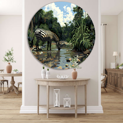 Zebra aan waterpoel in jungle forex muurcirkel