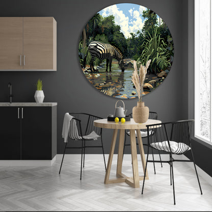 Zebra aan waterpoel in jungle forex muurcirkel