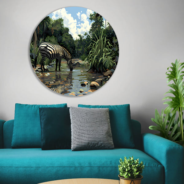 Zebra aan waterpoel in jungle forex muurcirkel
