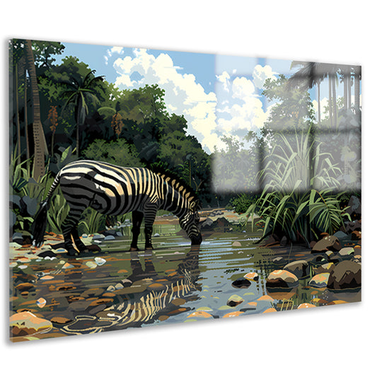 Zebra aan waterpoel in jungle acrylglas