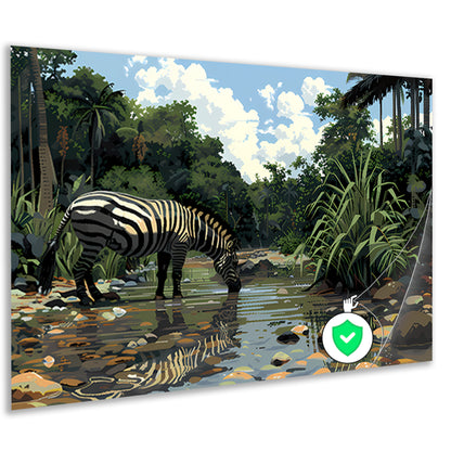Zebra aan waterpoel in jungle poster