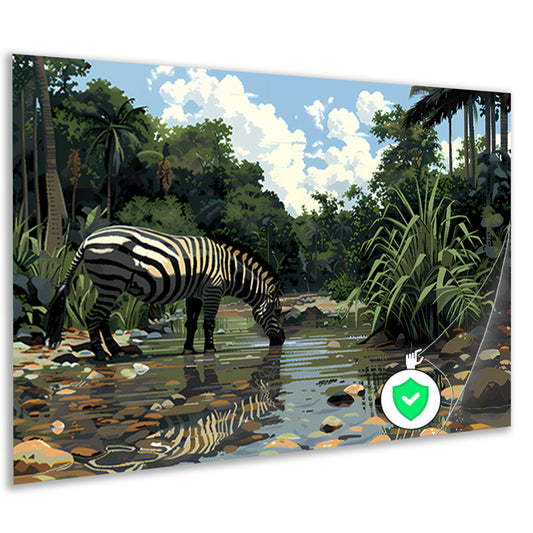 Zebra aan waterpoel in jungle poster