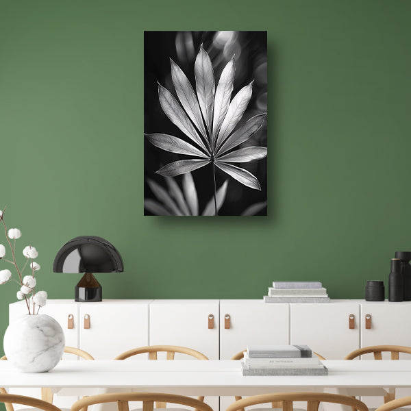 Zwart-Wit Minimalistisch Blad in Licht canvas