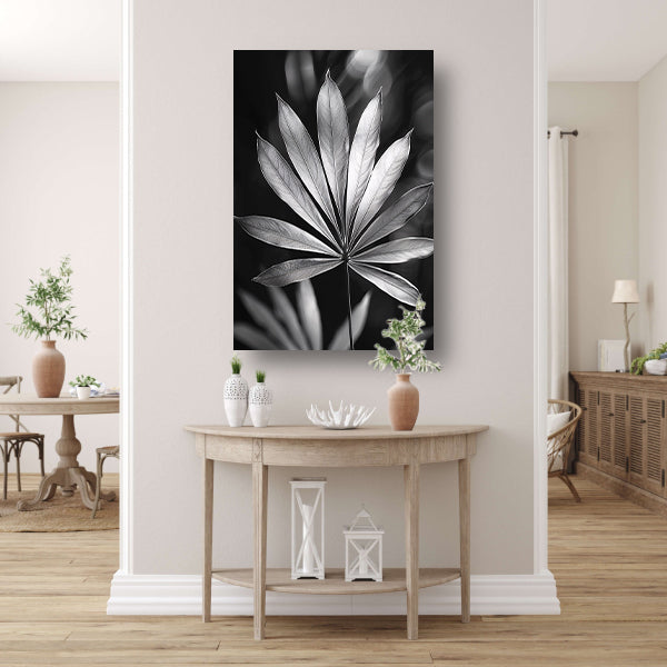 Zwart-Wit Minimalistisch Blad in Licht canvas