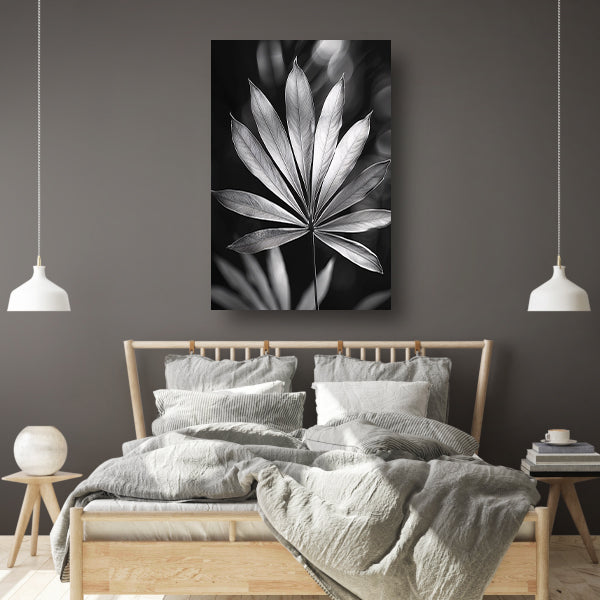Zwart-Wit Minimalistisch Blad in Licht canvas