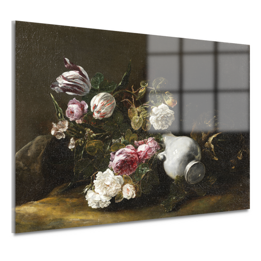Stilleven met bloemen en een omgevallen kruik - Jan Fyt acrylglas