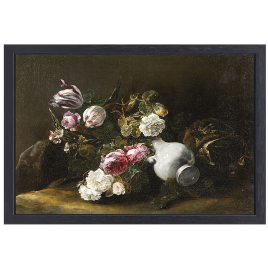 Stilleven met bloemen en een omgevallen kruik - Jan Fyt canvas met baklijst