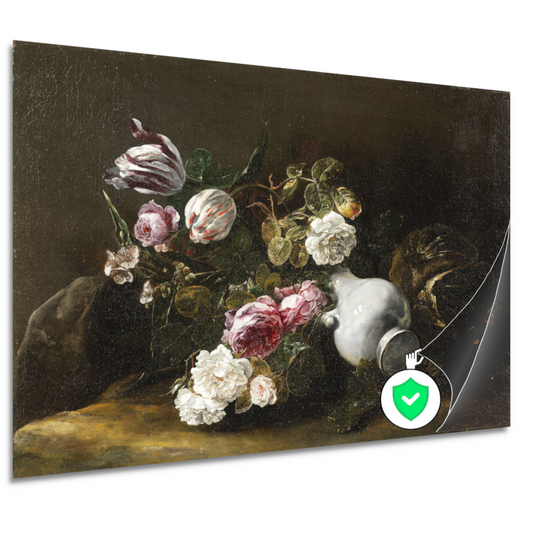 Stilleven met bloemen en een omgevallen kruik - Jan Fyt poster