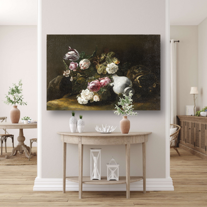 Stilleven met bloemen en een omgevallen kruik - Jan Fyt poster