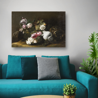 Stilleven met bloemen en een omgevallen kruik - Jan Fyt poster