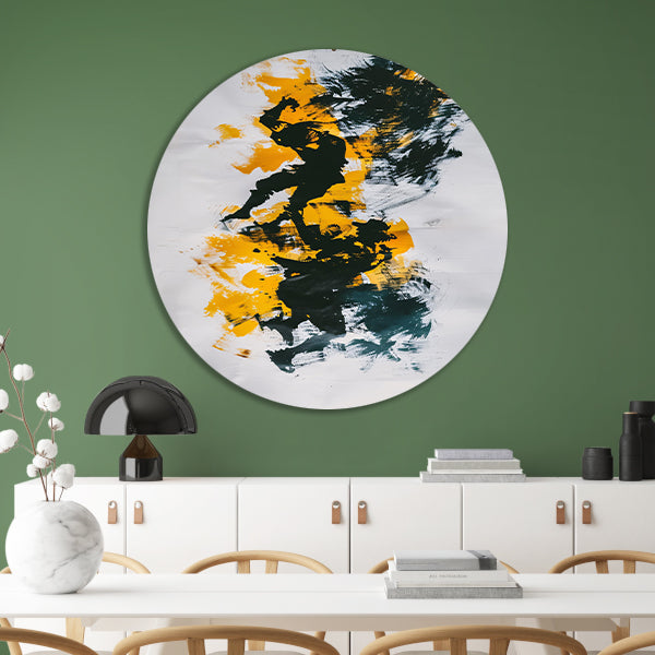 Expressieve abstracte kunst met silhouetten aluminium muurcirkel