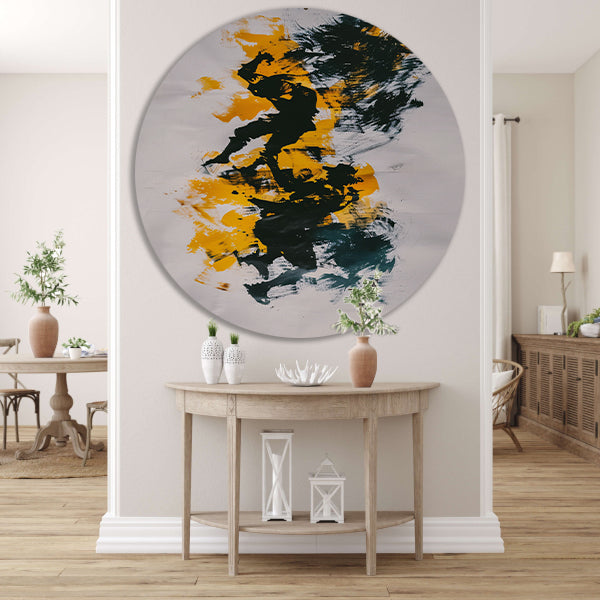 Expressieve abstracte kunst met silhouetten aluminium muurcirkel