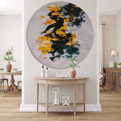 Expressieve abstracte kunst met silhouetten aluminium muurcirkel