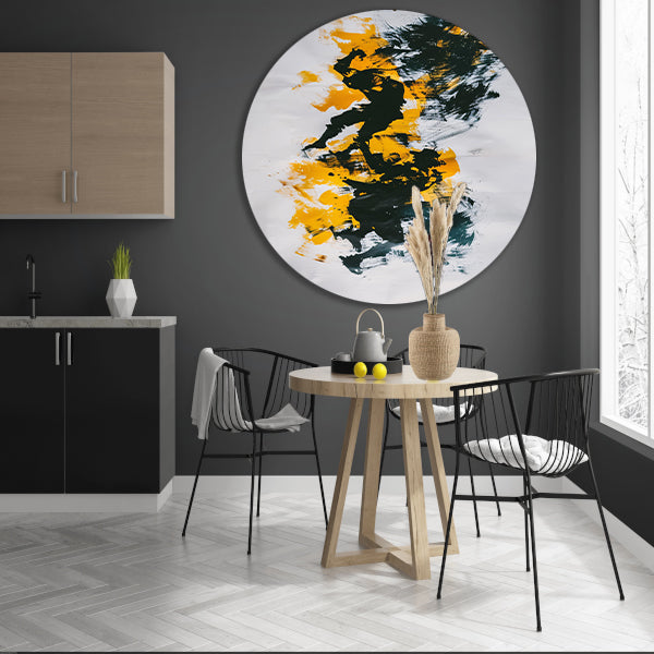 Expressieve abstracte kunst met silhouetten aluminium muurcirkel